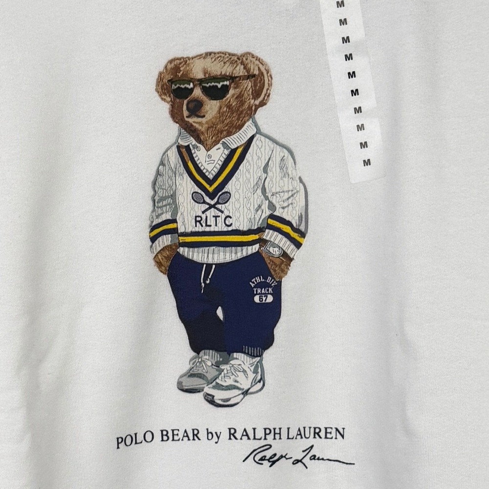 NEW Polo Ralph Lauren PREPPY POLO BEAR Hoodie Mens M White Pullover Fleece $185 - Picture 4 of 11